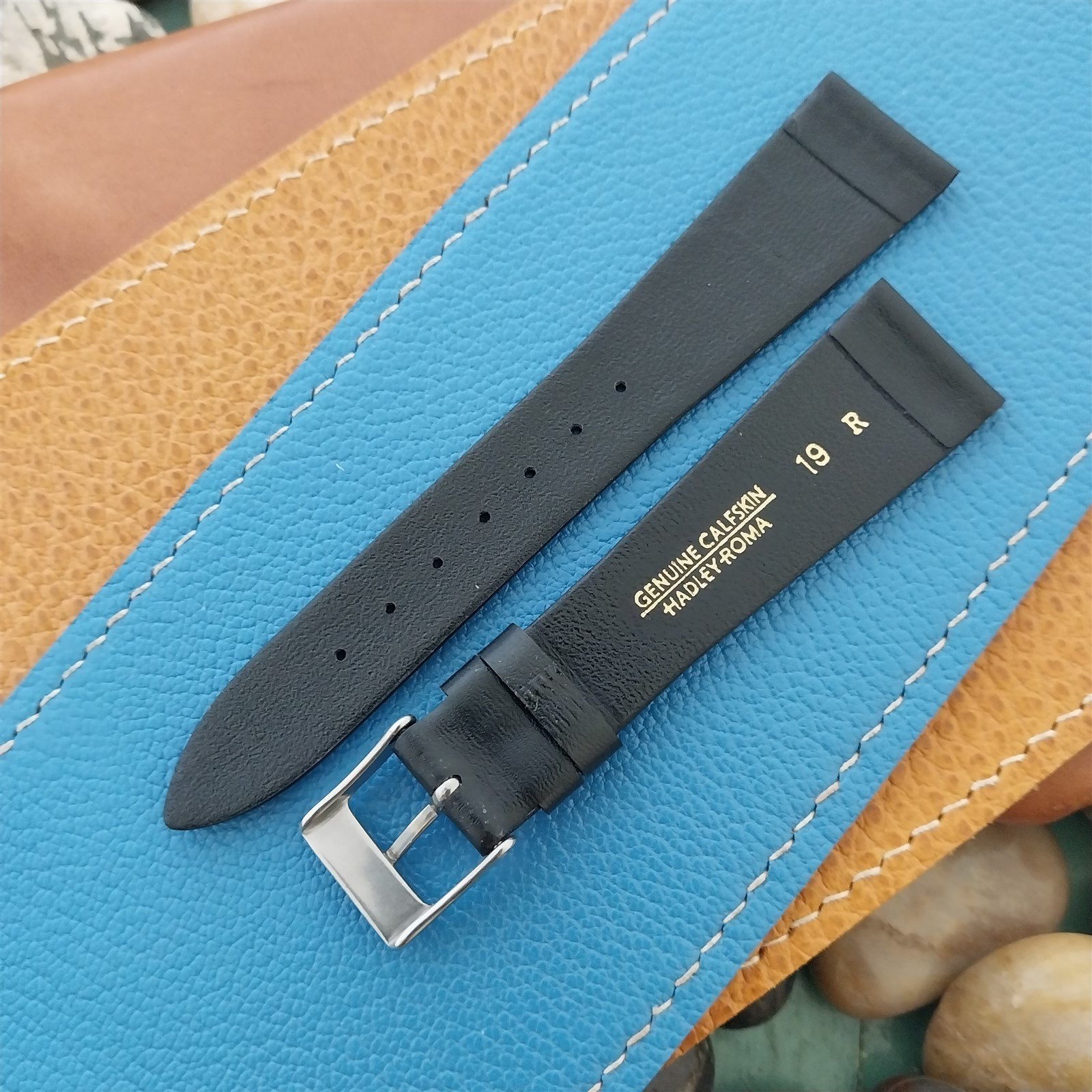 Vintage 19mm Hadley Roma Black Tapered Calfskin Leather 19/14 Unused Watch Band