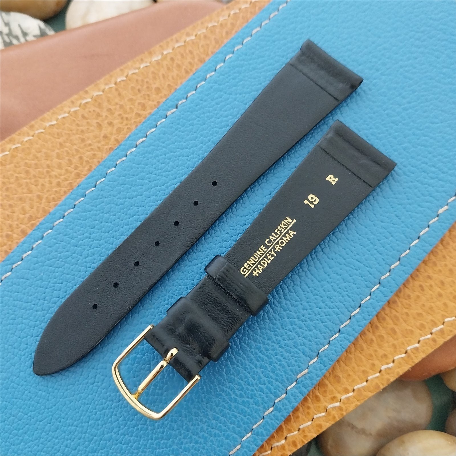 Vintage 19mm Hadley Roma Black Tapered Calfskin Leather 19/14 Unused Watch Band