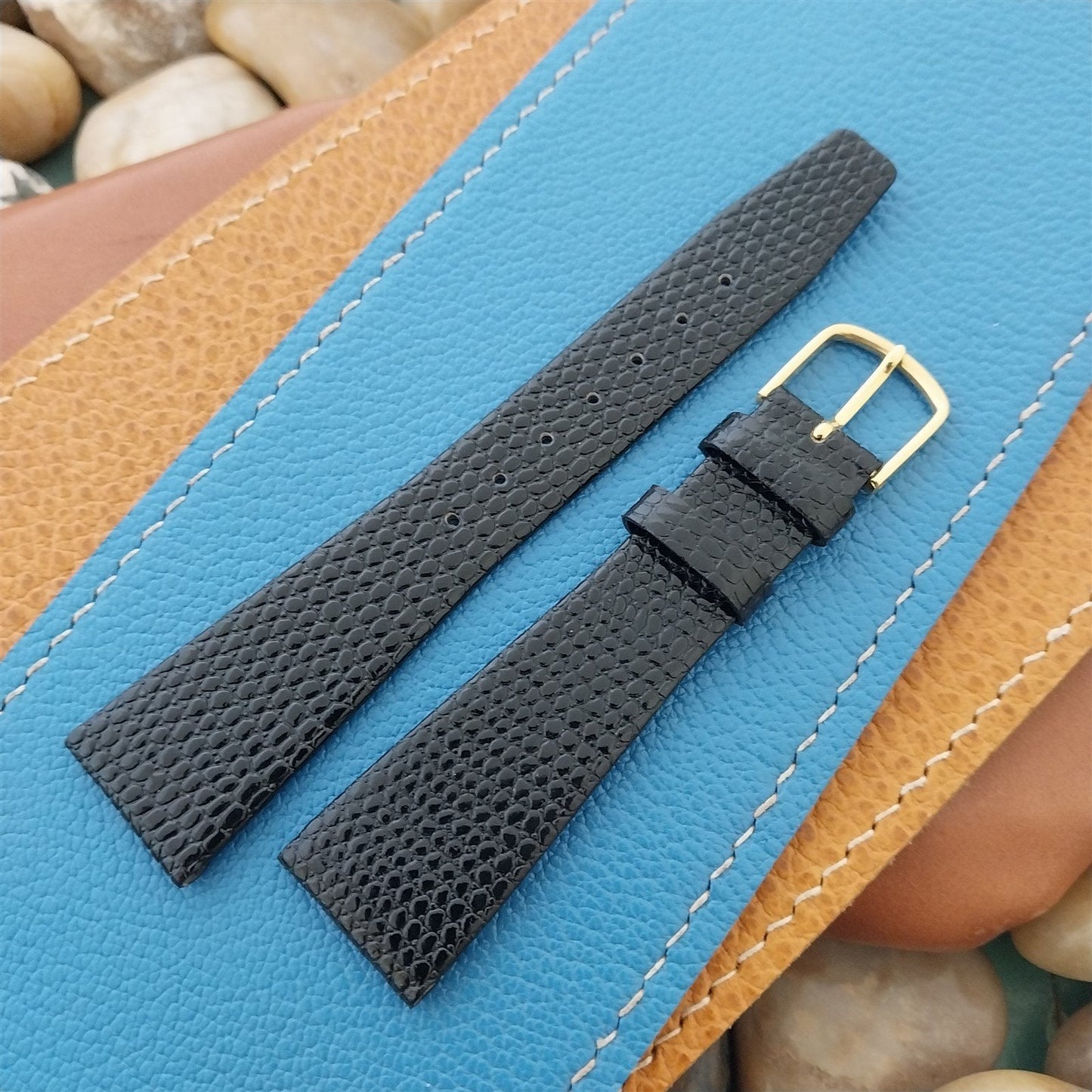 20mm Hadley Roma Black Lizard-Grain Tapered Leather Unused Vintage Watch Band