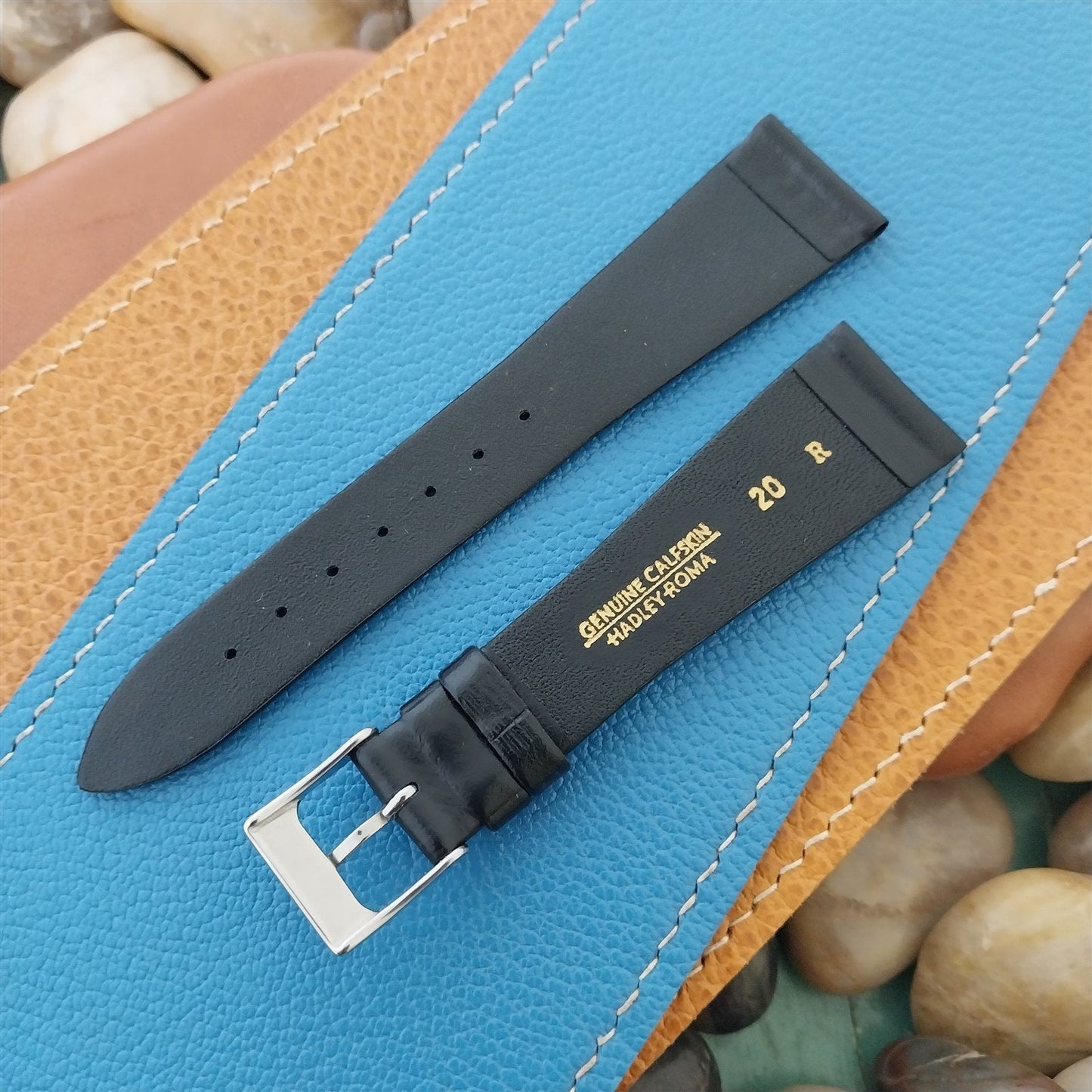 20mm Hadley Roma Black Calfskin Tapered 20/14 Leather Unused Vintage Watch Band