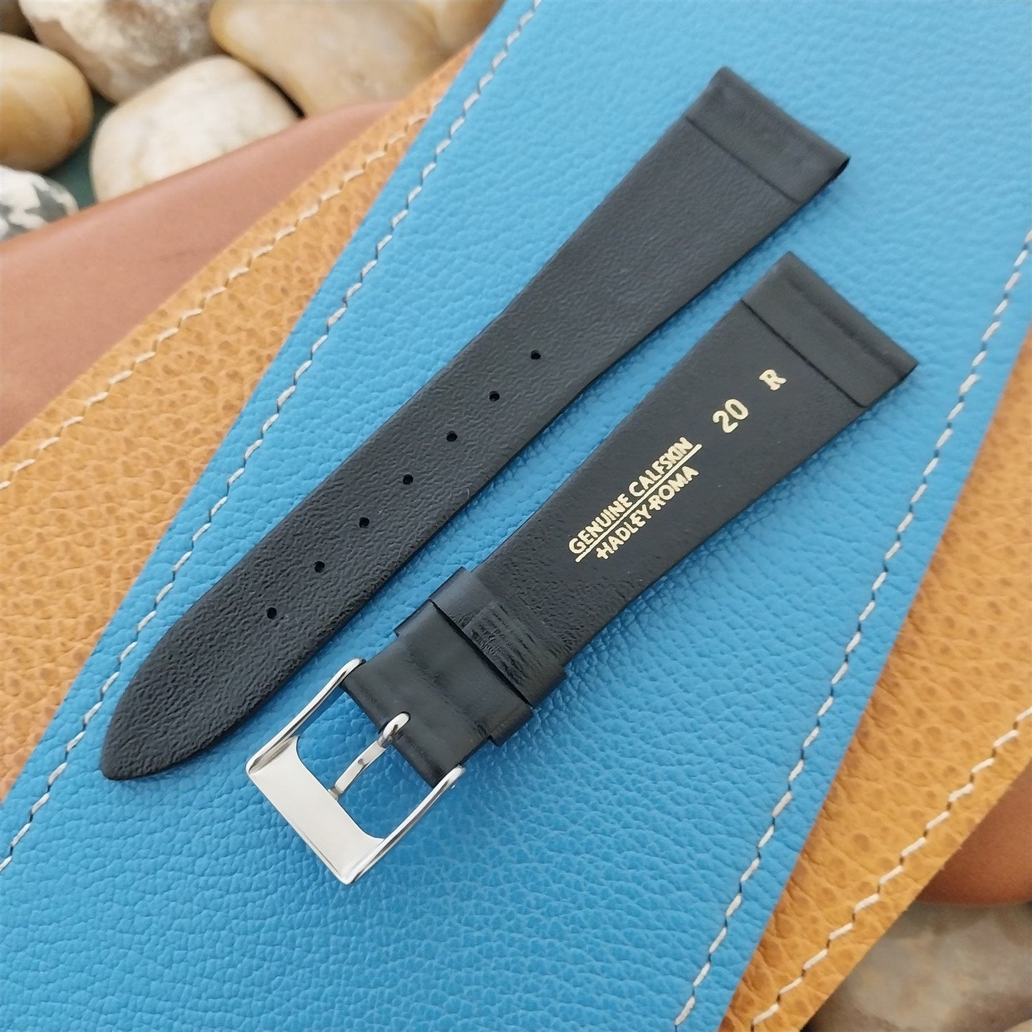 20mm Hadley Roma Black Calfskin Tapered 20/14 Leather Unused Vintage Watch Band