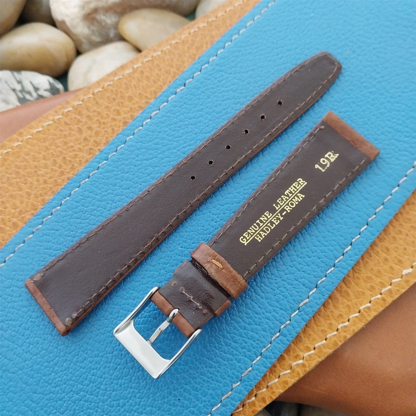 19mm Hadley Roma Brown Leather Classic Tapered 19/14 Vintage Watch Band