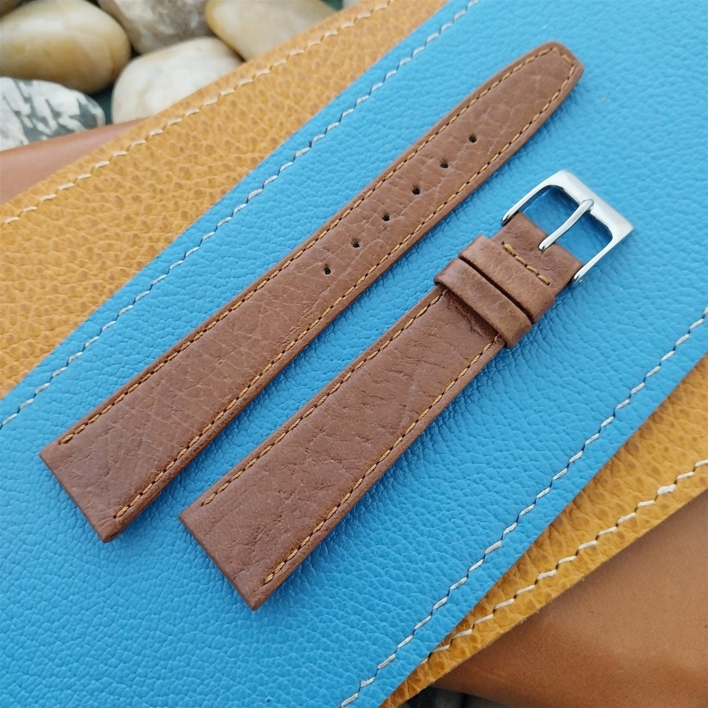 19mm Hadley Roma Brown Leather Classic Tapered 19/14 Vintage Watch Band