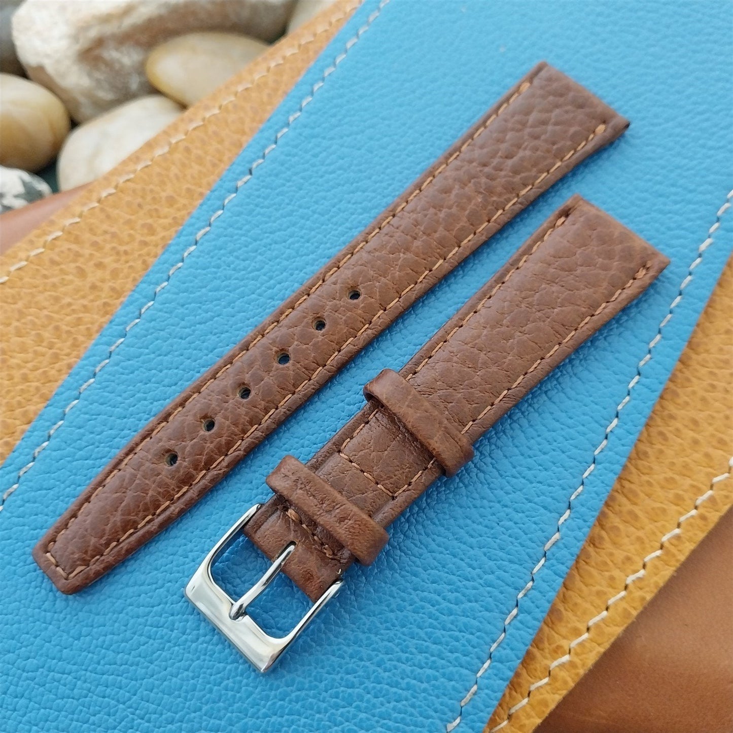 19mm Hadley Roma Brown Leather Classic Tapered 19/14 Vintage Watch Band