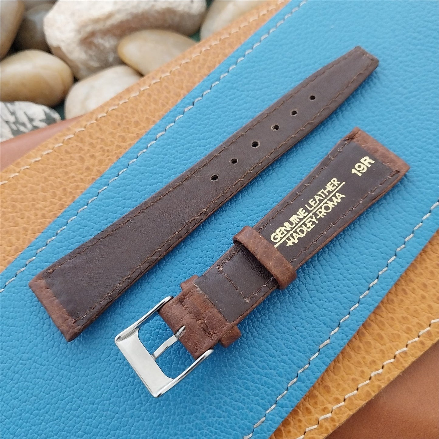 19mm Hadley Roma Brown Leather Classic Tapered 19/14 Vintage Watch Band