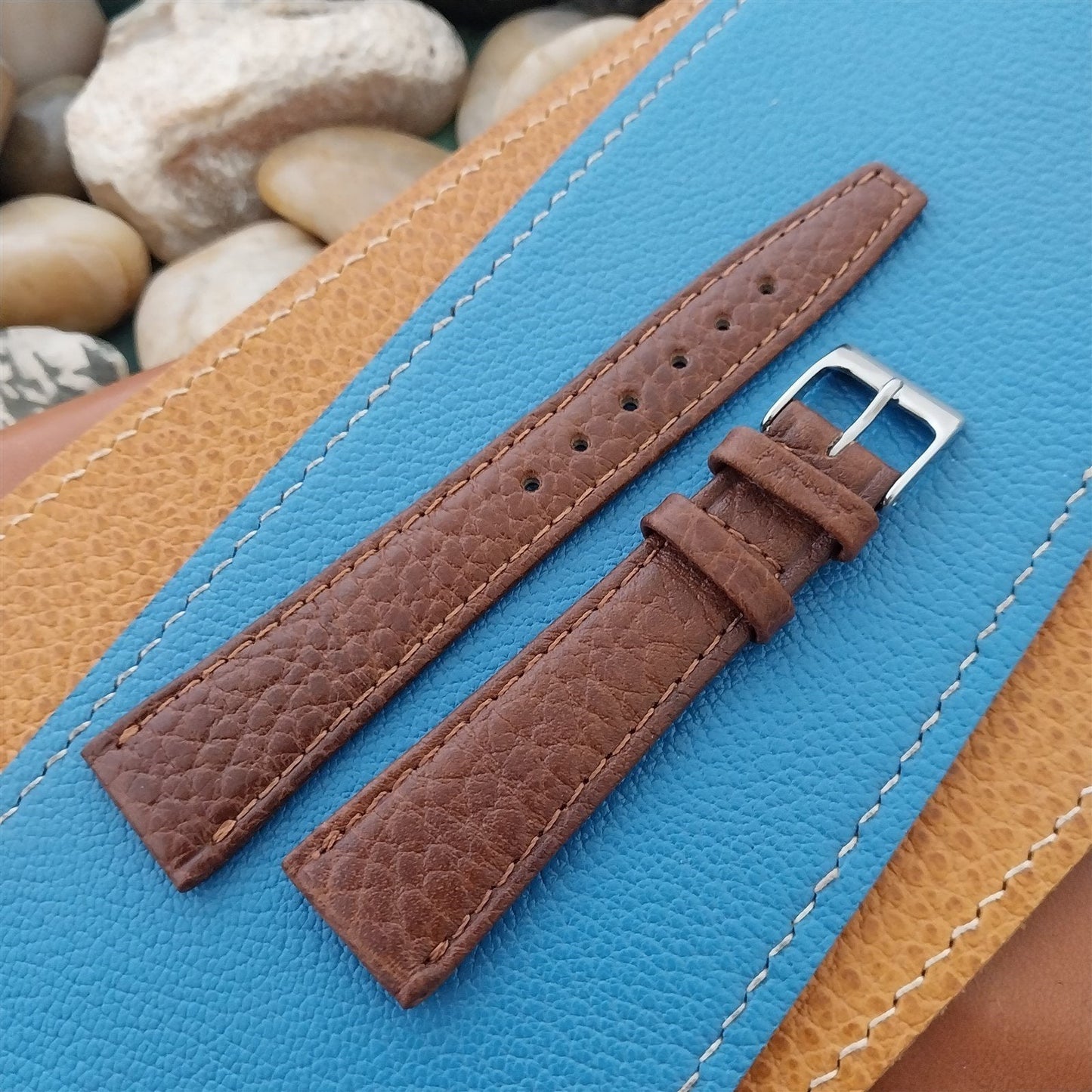 19mm Hadley Roma Brown Leather Classic Tapered 19/14 Vintage Watch Band