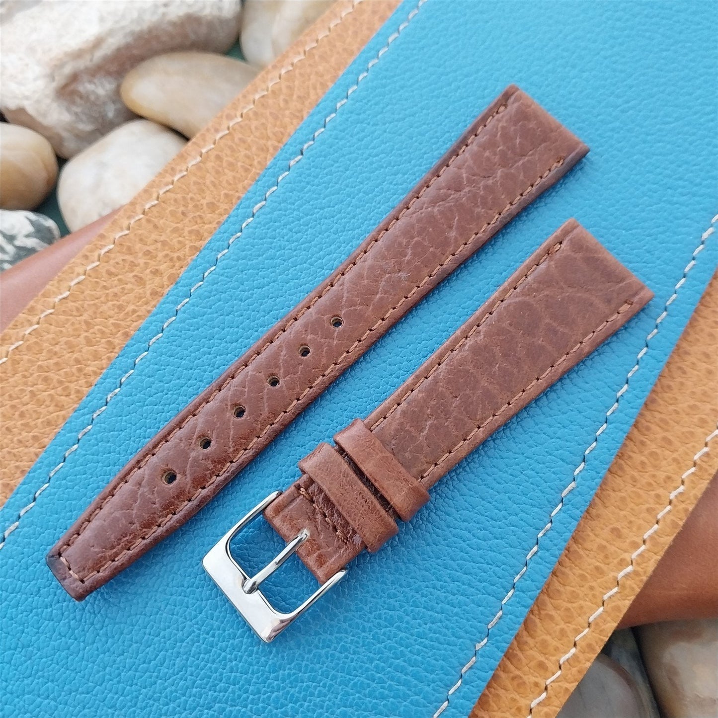 19mm Hadley Roma Brown Leather Classic Tapered 19/14 Vintage Watch Band