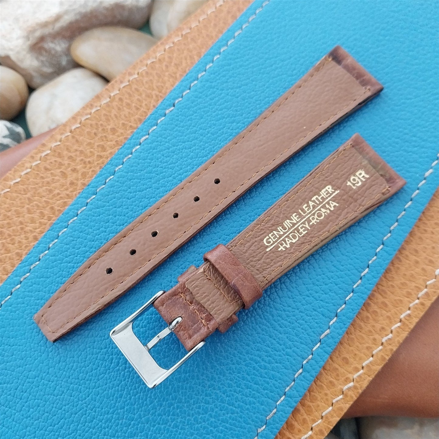 19mm Hadley Roma Brown Leather Classic Tapered 19/14 Vintage Watch Band