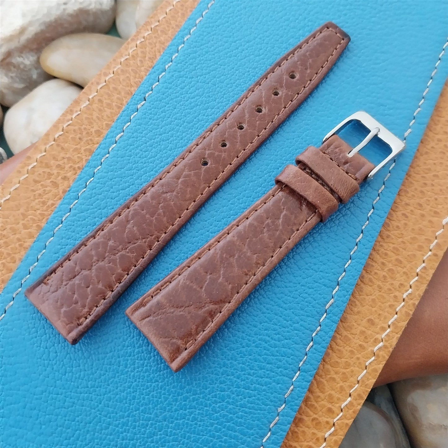 19mm Hadley Roma Brown Leather Classic Tapered 19/14 Vintage Watch Band