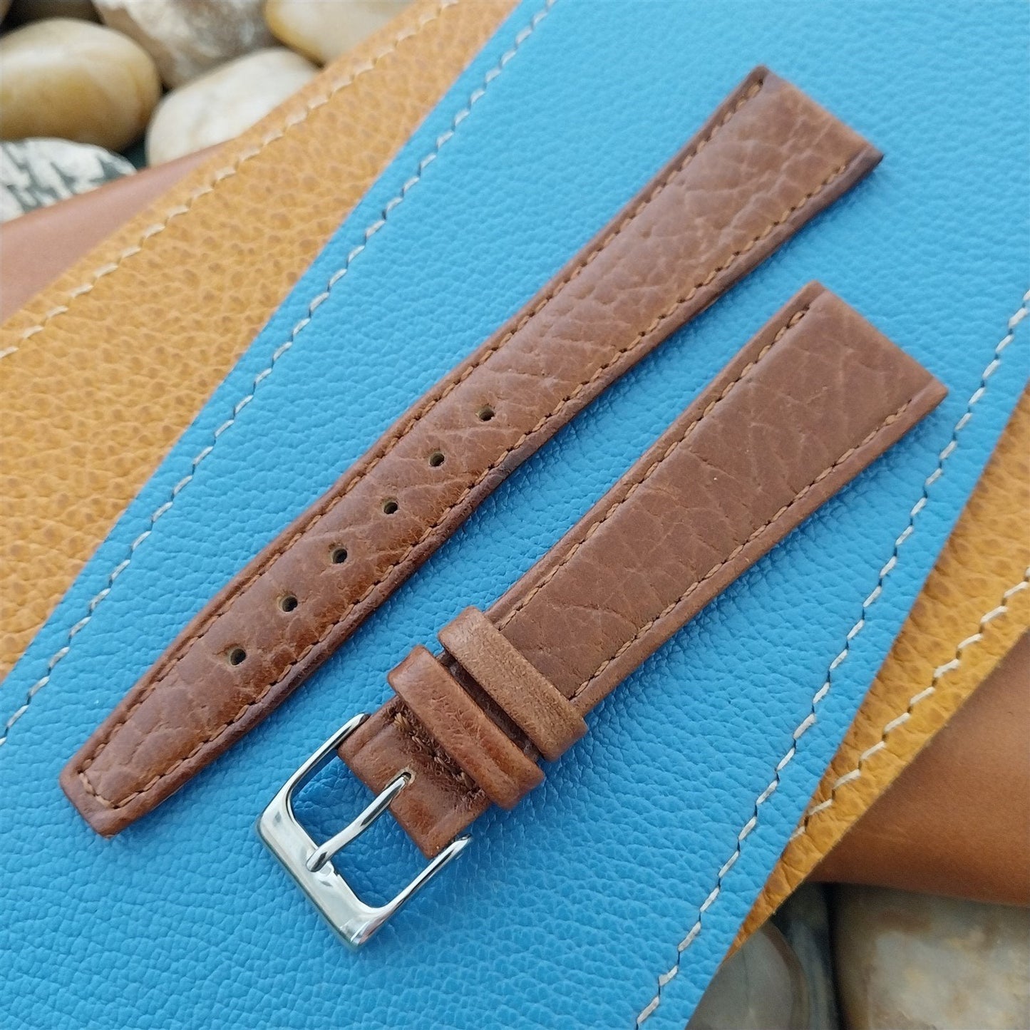 19mm Hadley Roma Brown Leather Classic Tapered 19/14 Vintage Watch Band