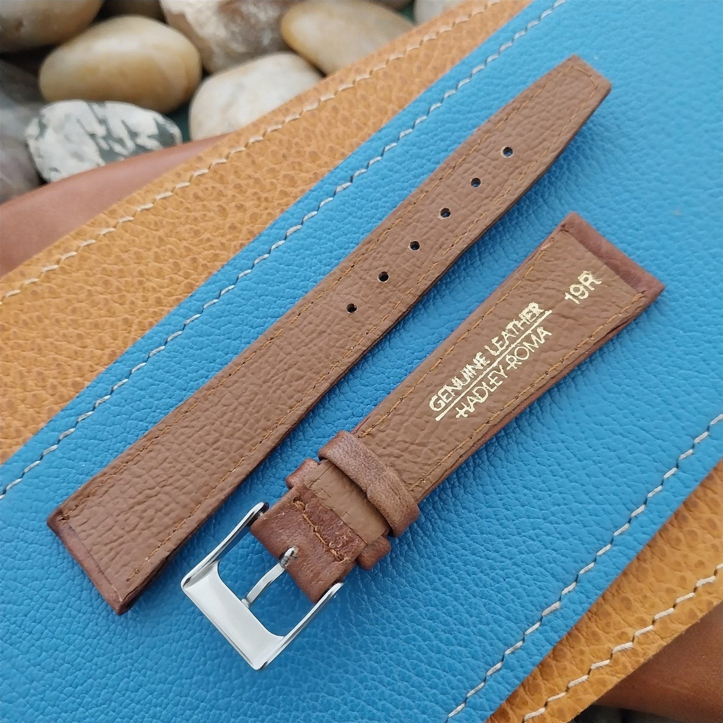 19mm Hadley Roma Brown Leather Classic Tapered 19/14 Vintage Watch Band