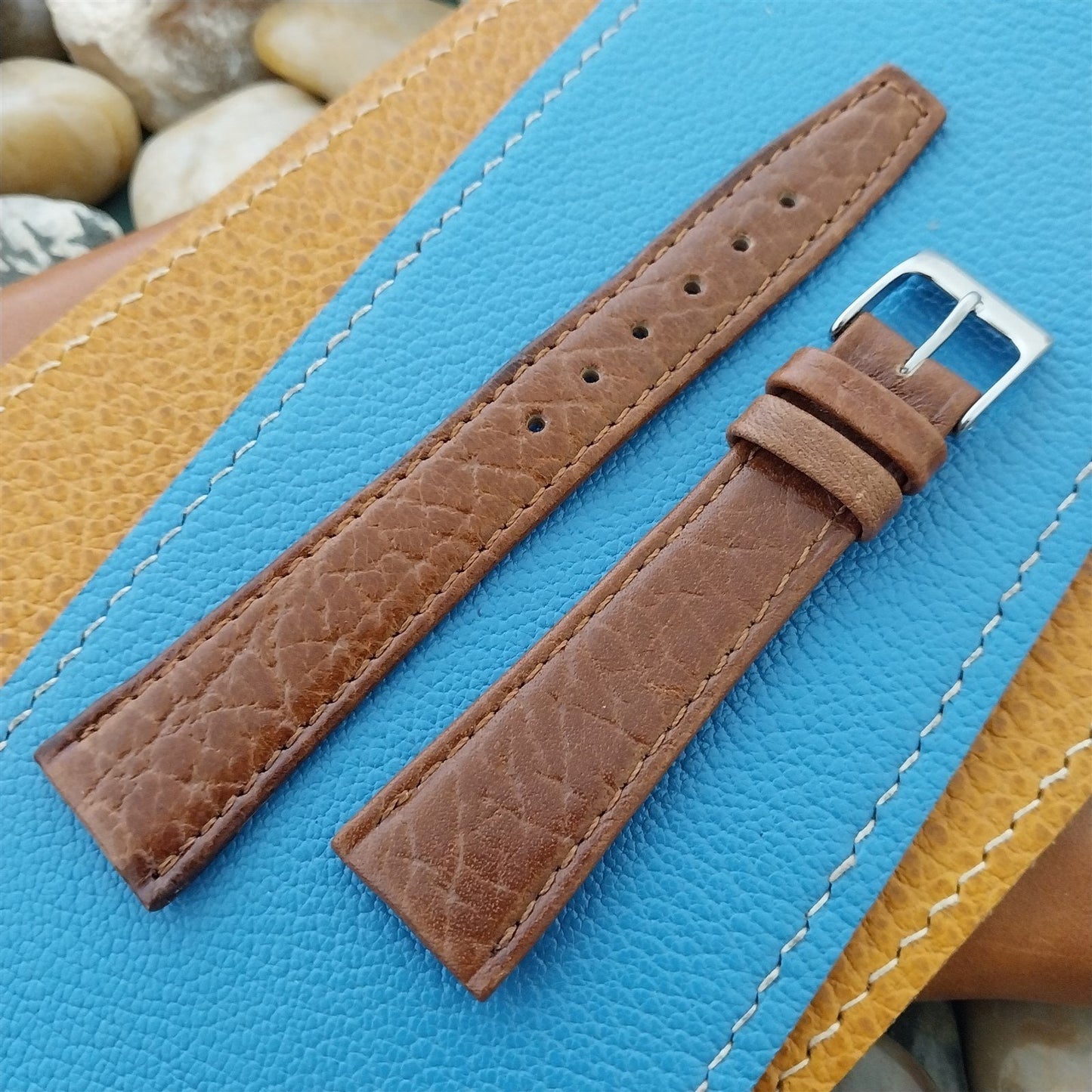 19mm Hadley Roma Brown Leather Classic Tapered 19/14 Vintage Watch Band