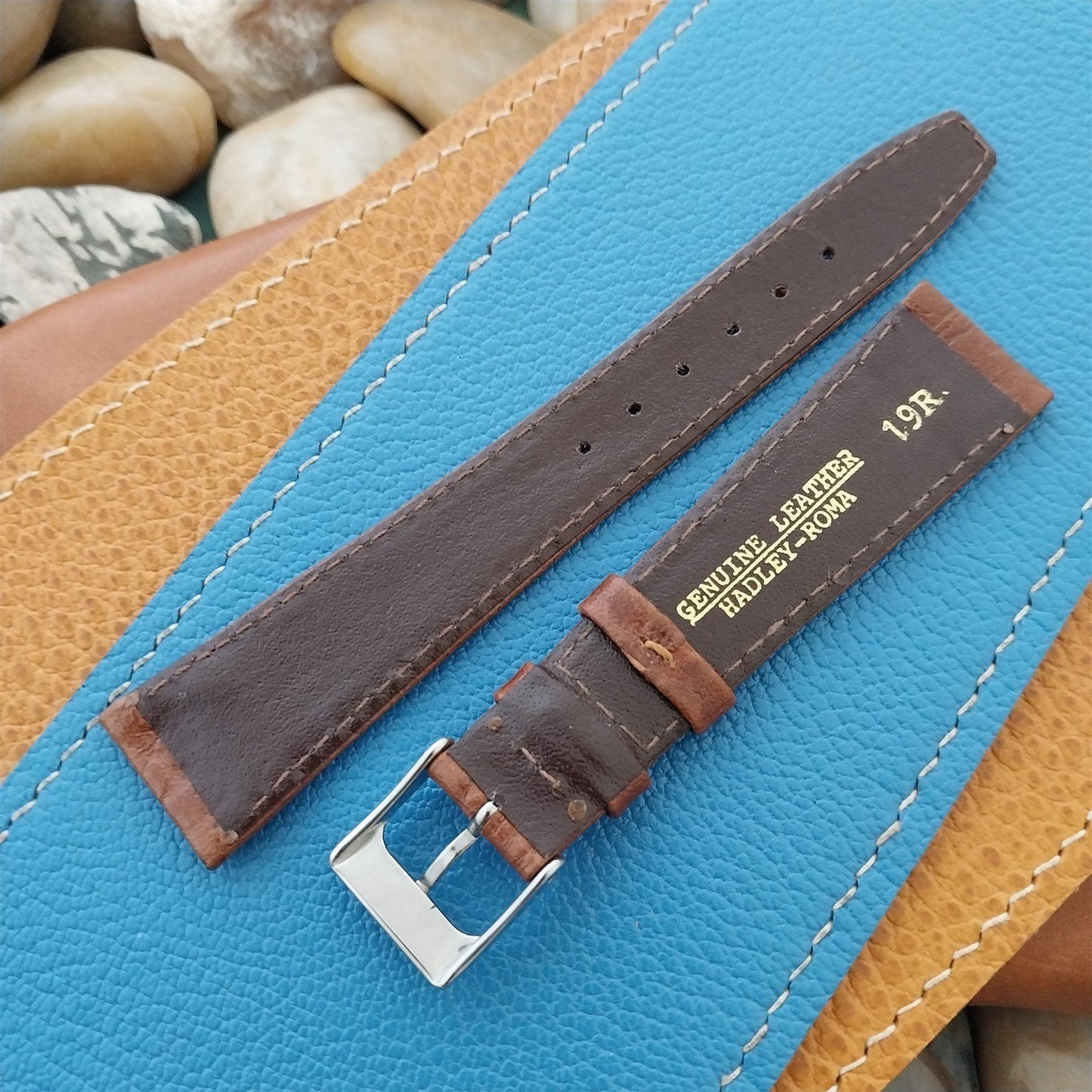 19mm Hadley Roma Brown Leather Classic Tapered 19/14 Vintage Watch Band