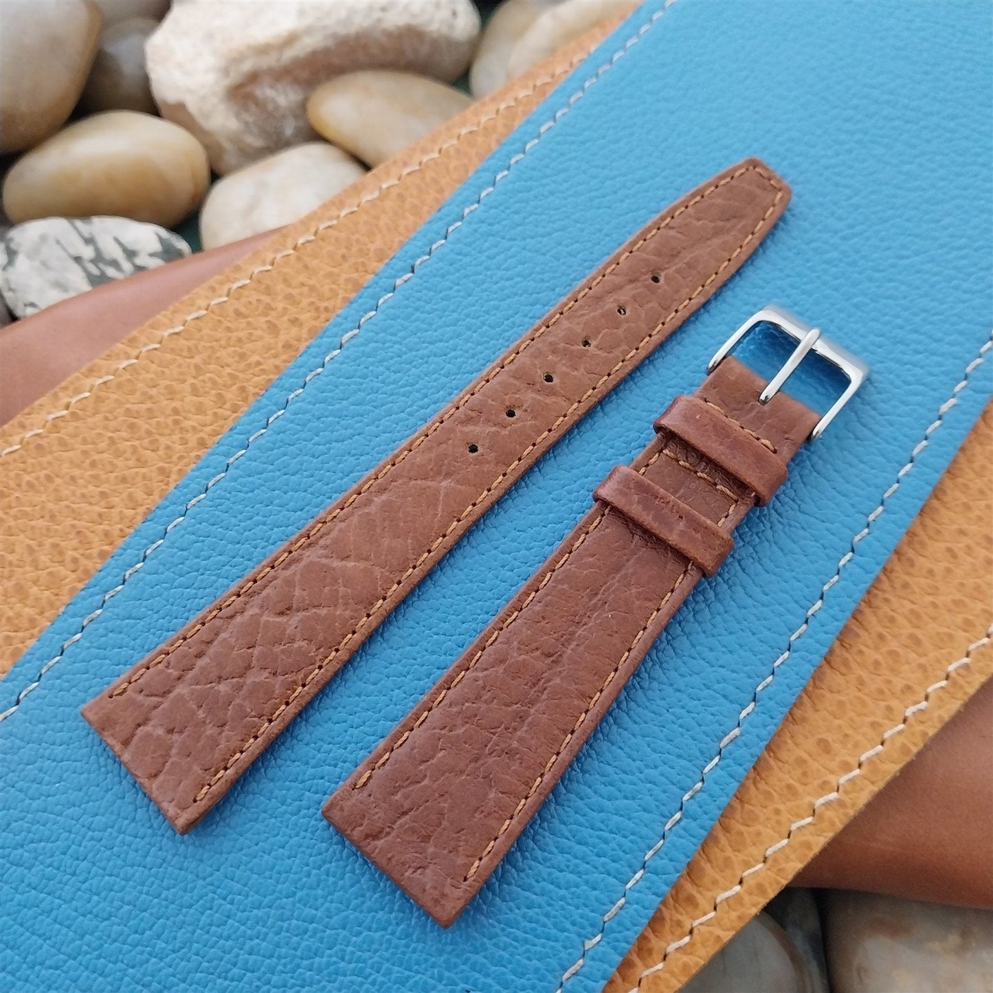 19mm Hadley Roma Brown Leather Classic Tapered 19/14 Vintage Watch Band