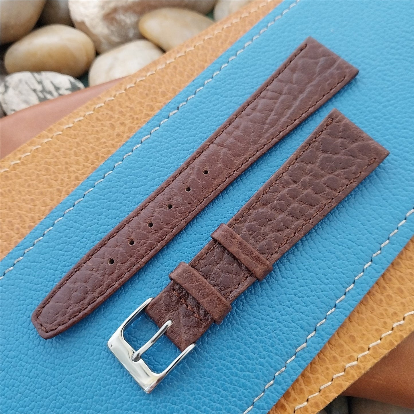 19mm Hadley Roma Brown Leather Classic Tapered 19/14 Vintage Watch Band