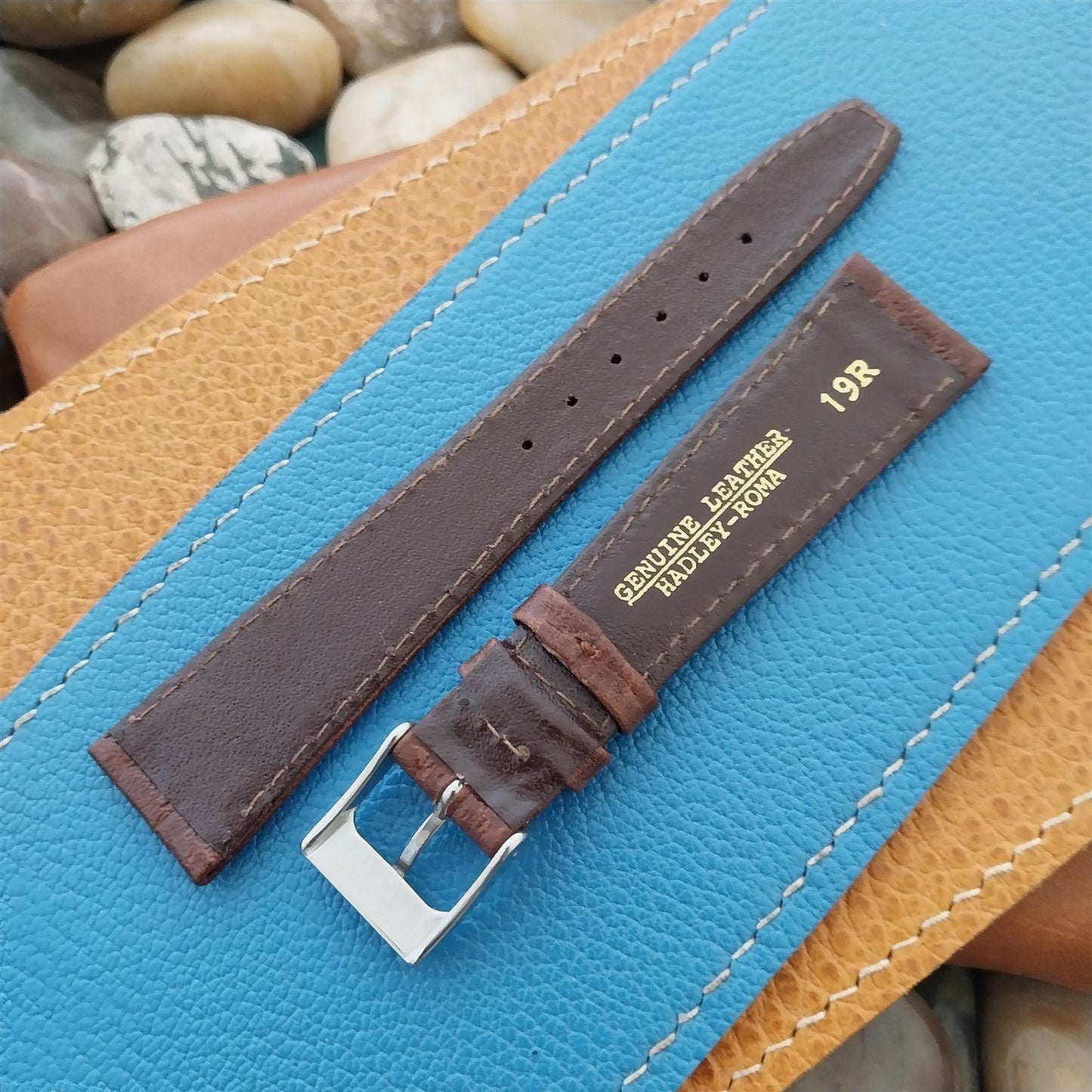 19mm Hadley Roma Brown Leather Classic Tapered 19/14 Vintage Watch Band