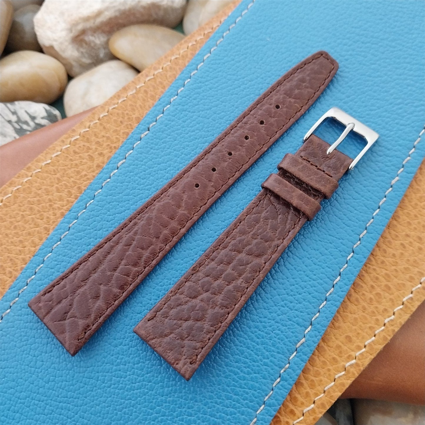 19mm Hadley Roma Brown Leather Classic Tapered 19/14 Vintage Watch Band