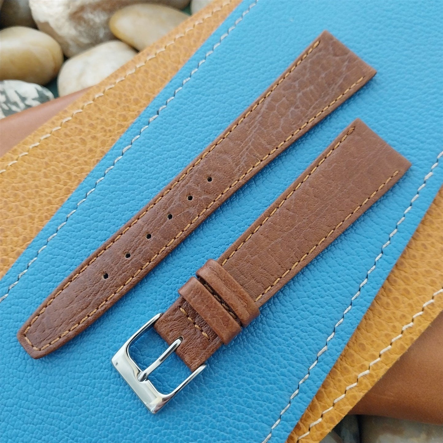 19mm Hadley Roma Brown Leather Classic Tapered 19/14 Vintage Watch Band