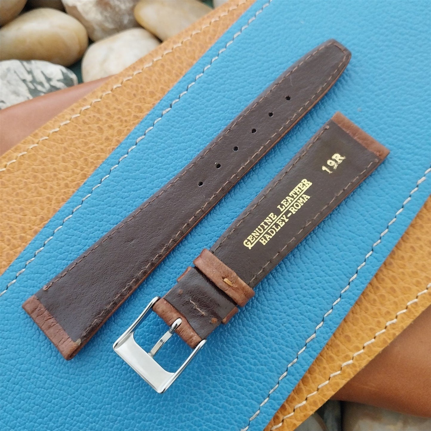 19mm Hadley Roma Brown Leather Classic Tapered 19/14 Vintage Watch Band