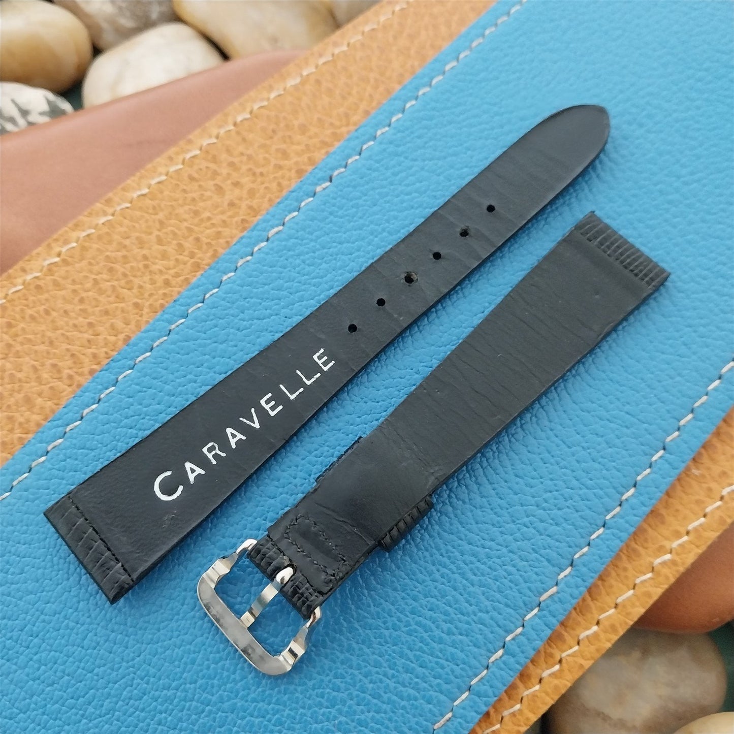 16.4mm Caravelle Bulova Black Leather Unused Classic 1970s Vintage Watch Band