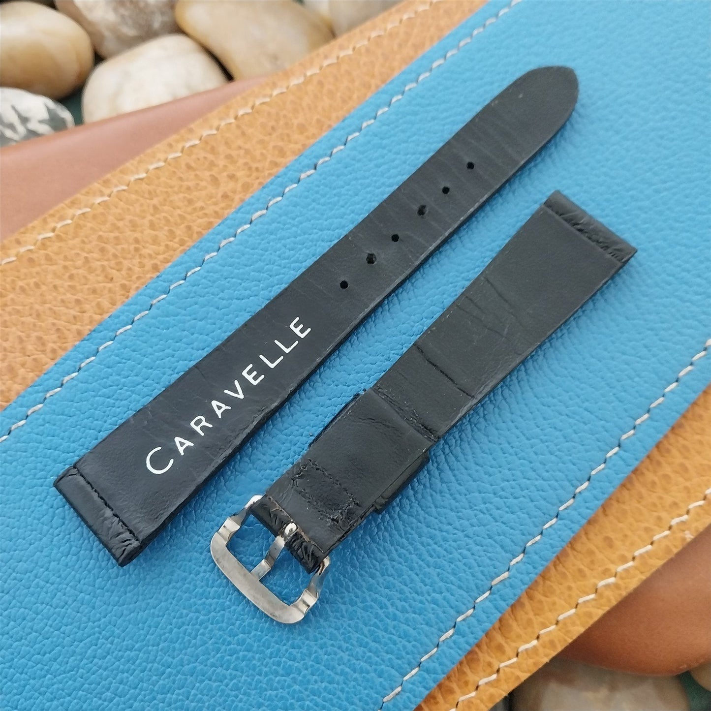 17.2mm Caravelle Bulova Black Leather Unused Classic 1970s Vintage Watch Band