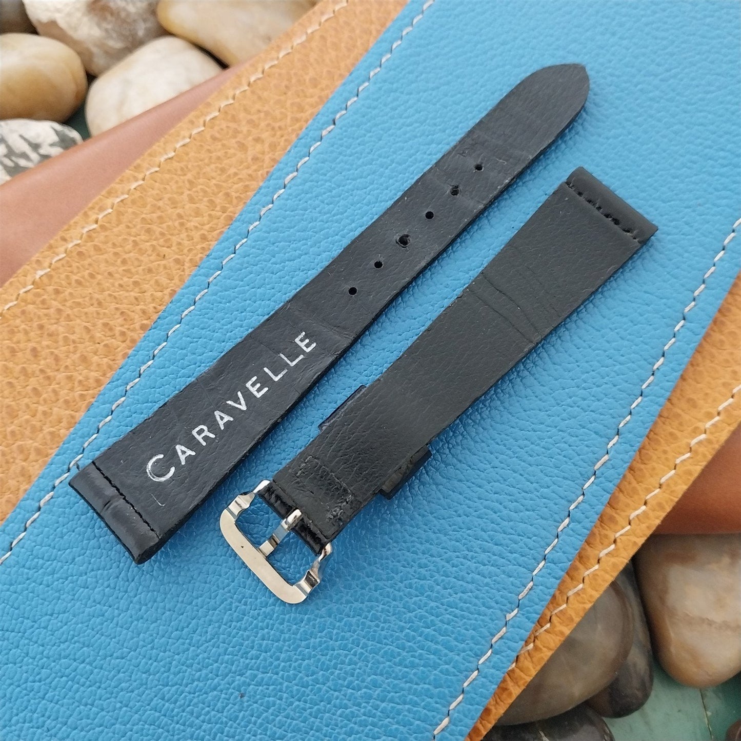 17mm Caravelle Bulova Black Leather Unused Classic 1970s Vintage Watch Band