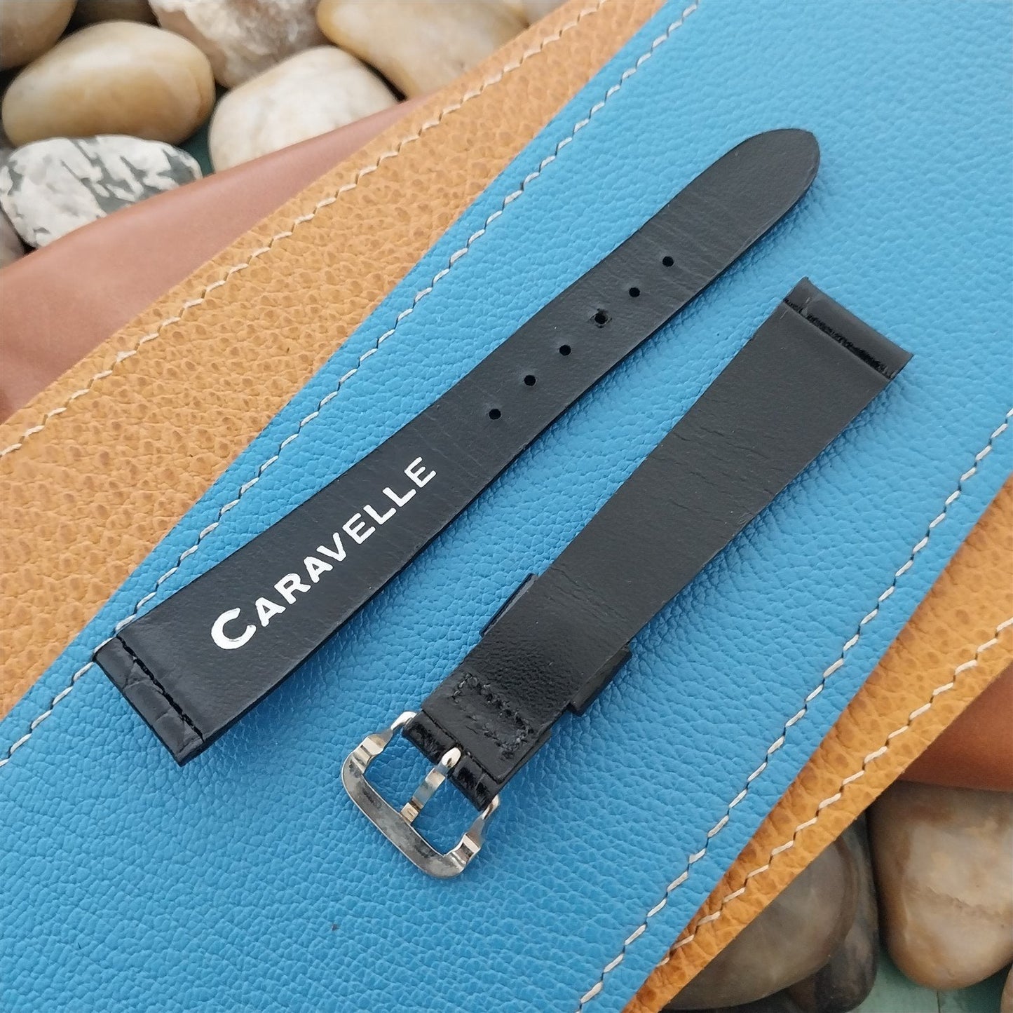 17mm Caravelle Bulova Black Leather Unused Classic 1970s Vintage Watch Band