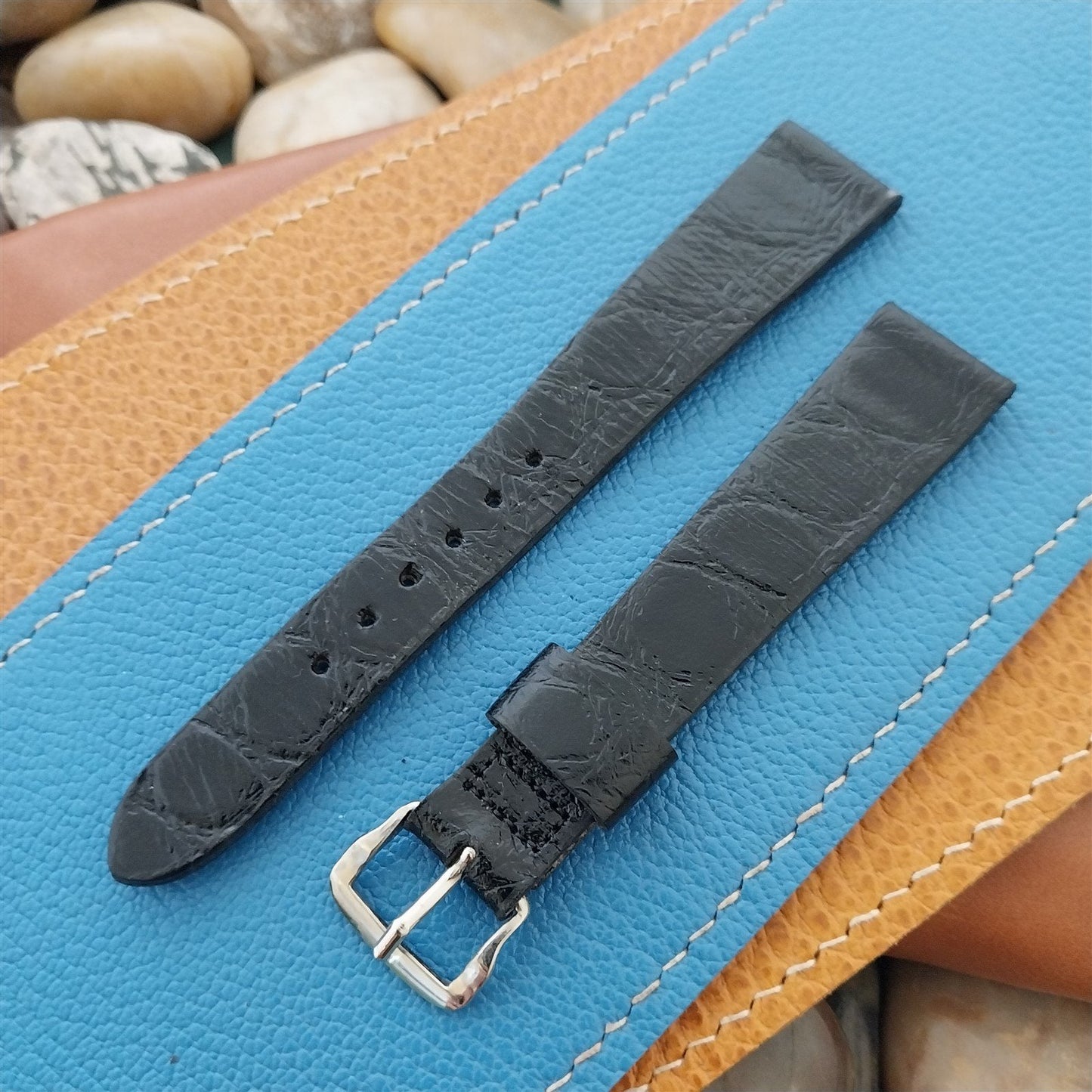 17mm Caravelle Bulova Black Leather Unused Classic 1970s Vintage Watch Band