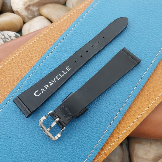 17mm Caravelle Bulova Black Leather Unused Classic 1970s Vintage Watch Band