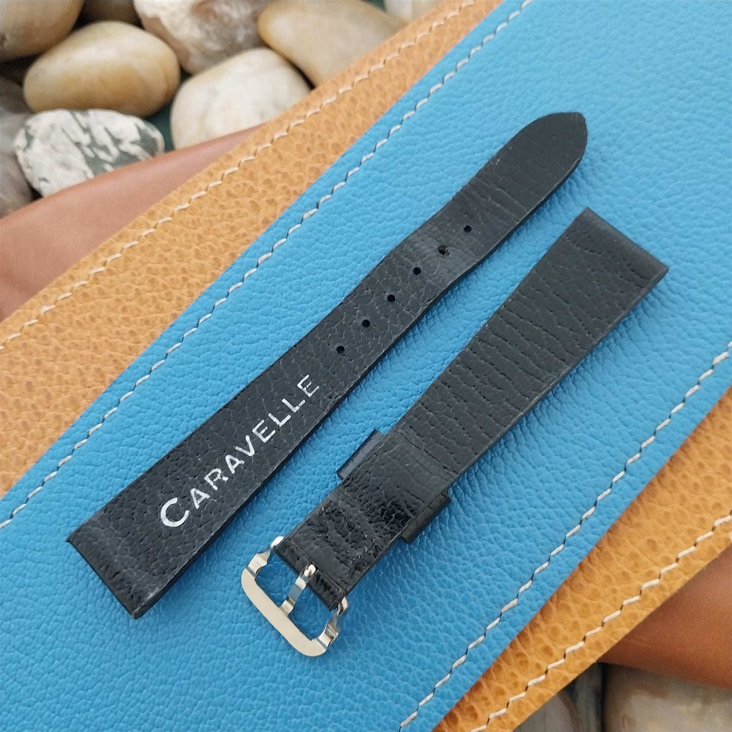 17mm Caravelle Bulova Black Leather Unused Classic 1970s Vintage Watch Band