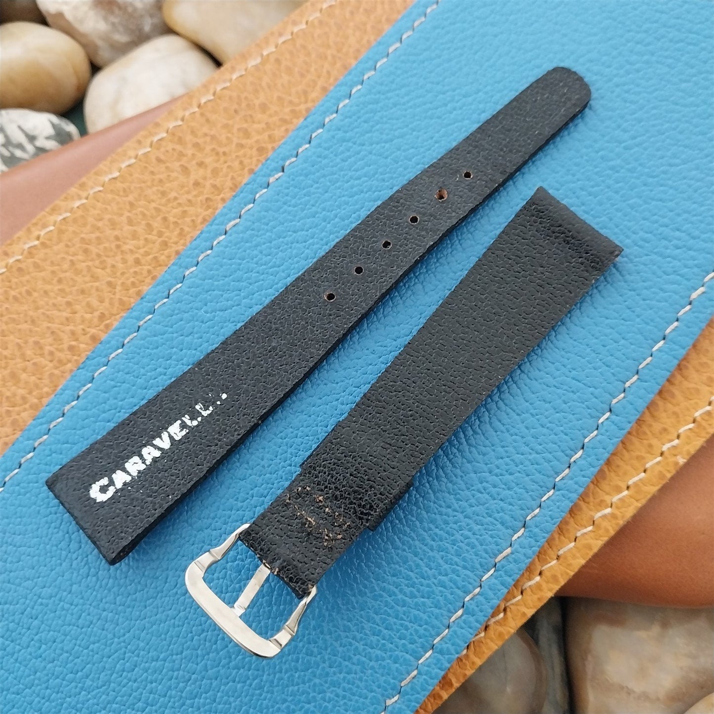 17.2mm Caravelle Bulova Black Leather Unused Classic 1970s Vintage Watch Band