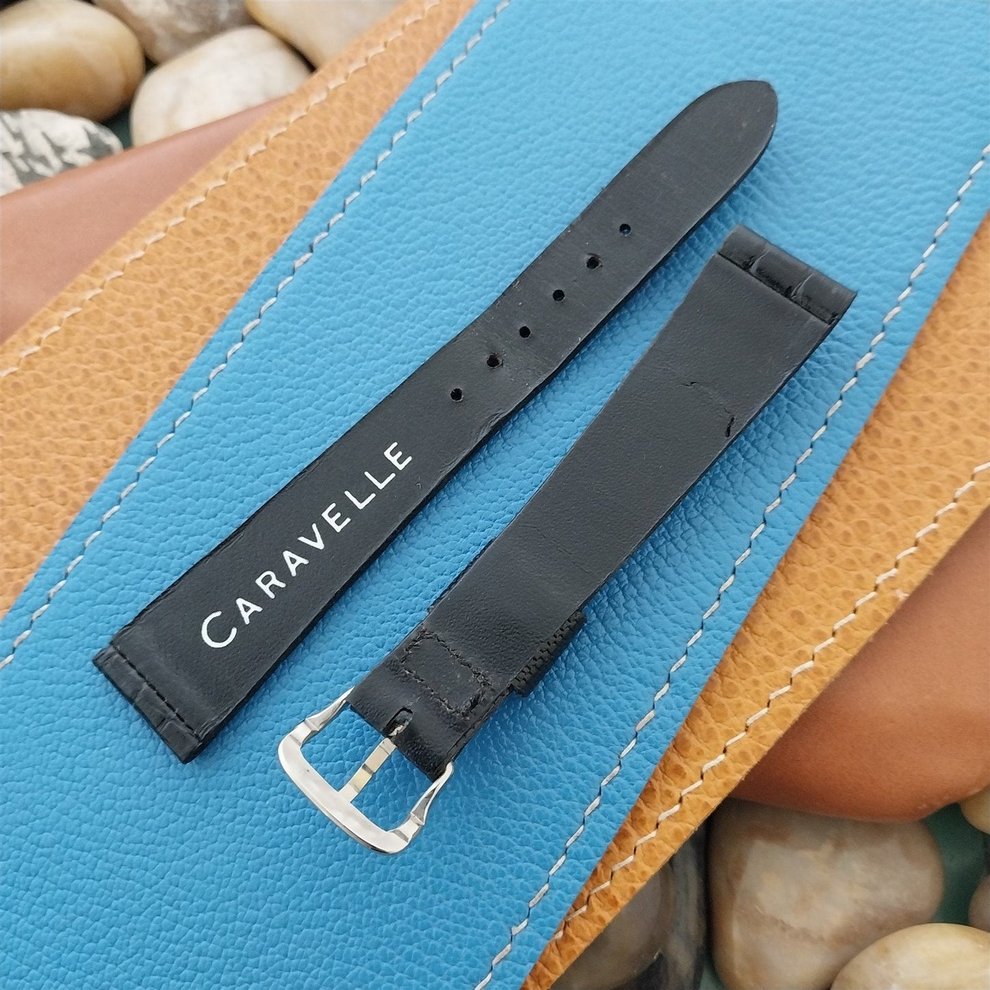 17mm Caravelle Bulova Black Leather Unused Classic 1970s Vintage Watch Band