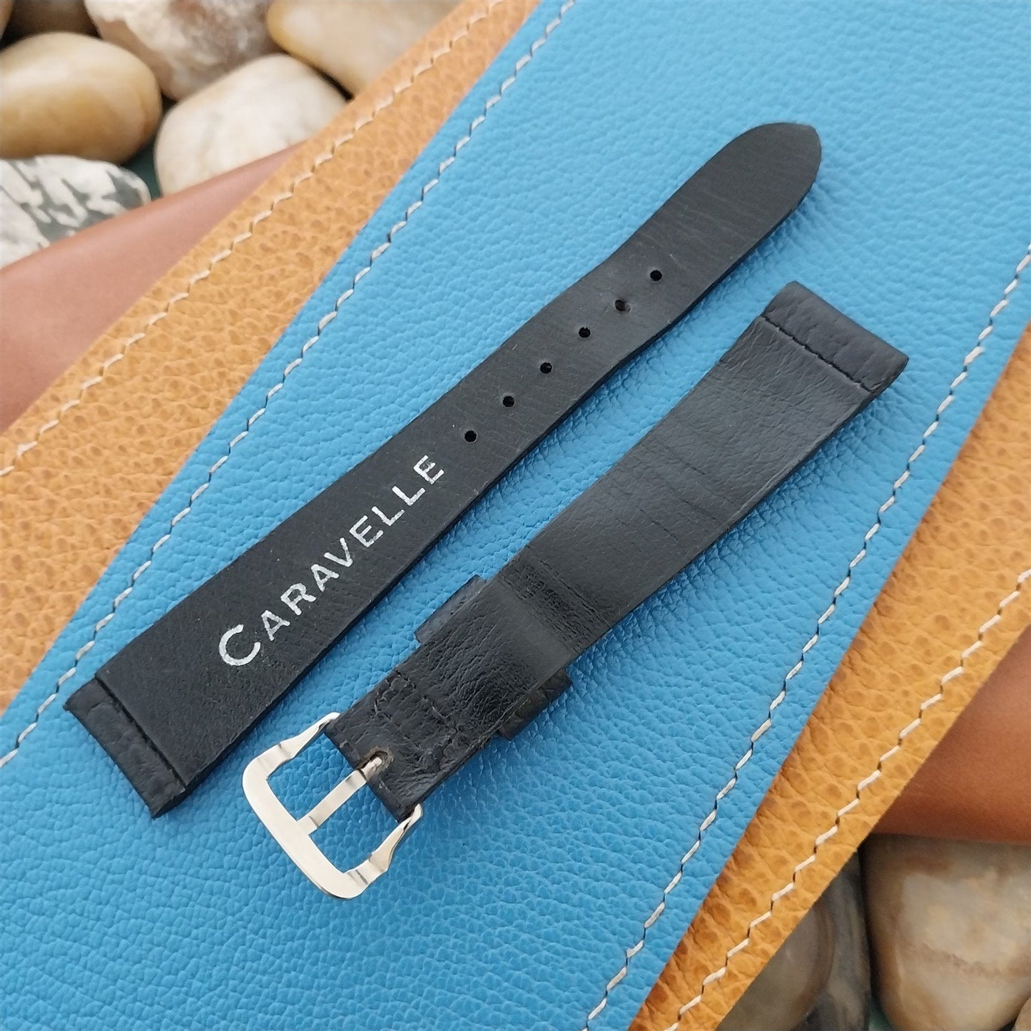 17mm Caravelle Bulova Black Leather Unused Classic 1970s Vintage Watch Band