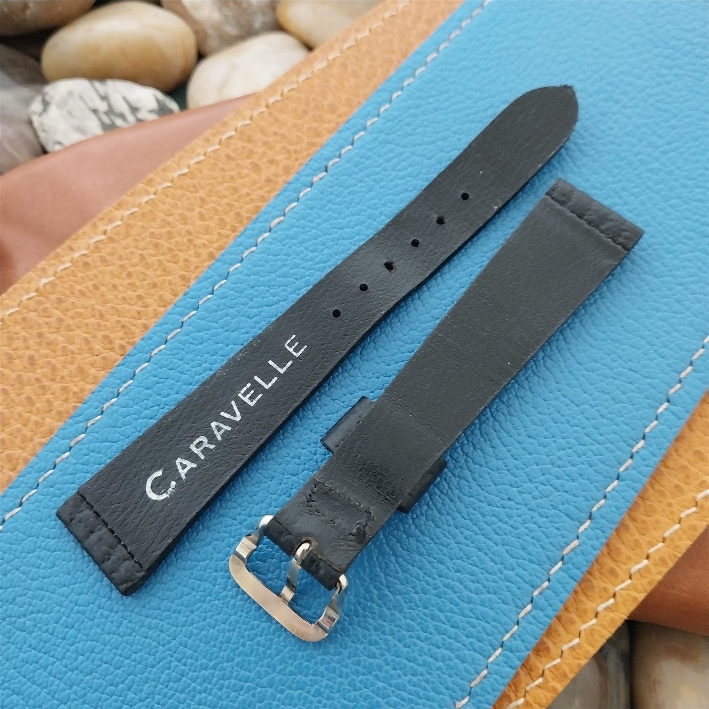 17mm Caravelle Bulova Black Leather Unused Classic 1970s Vintage Watch Band