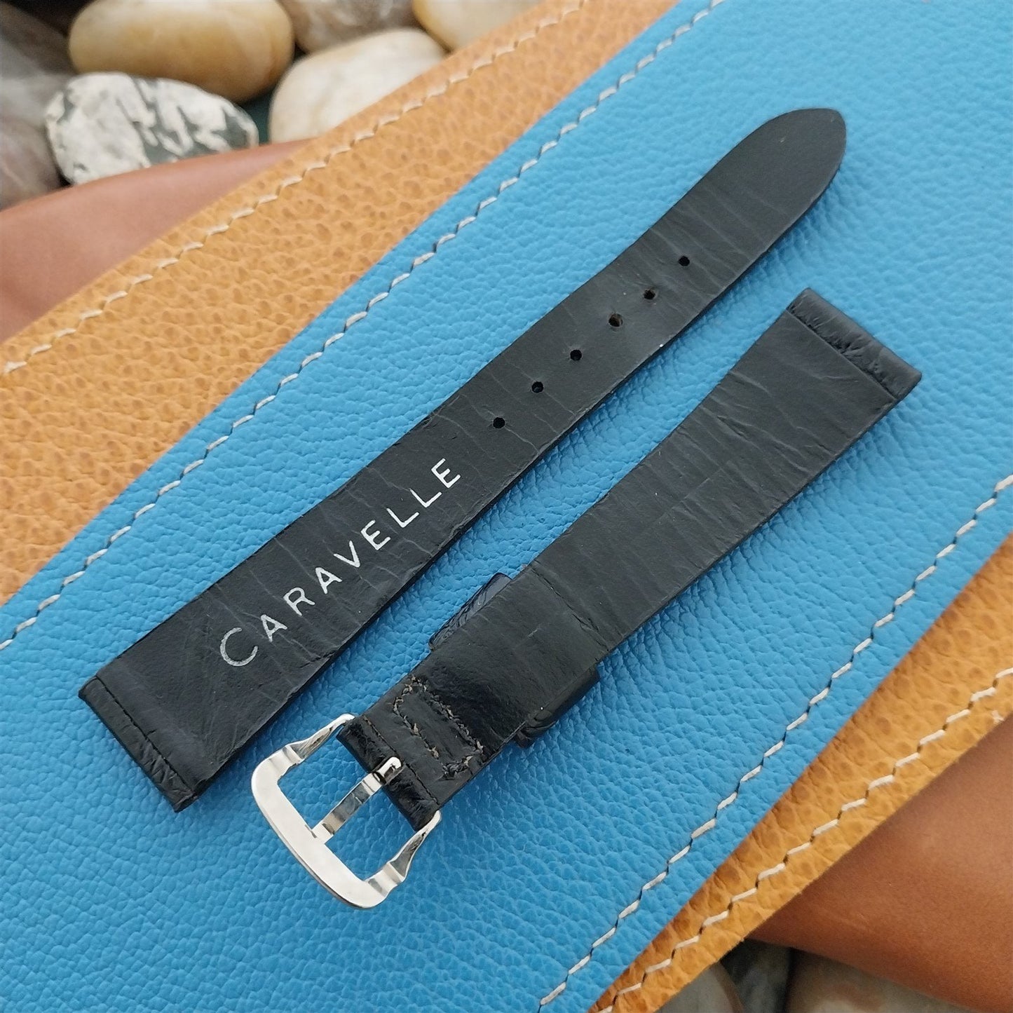 17mm Caravelle Bulova Black Leather Unused Classic 1970s Vintage Watch Band