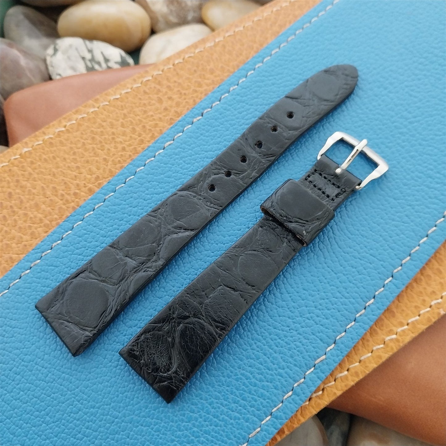 17mm Caravelle Bulova Black Leather Unused Classic 1970s Vintage Watch Band