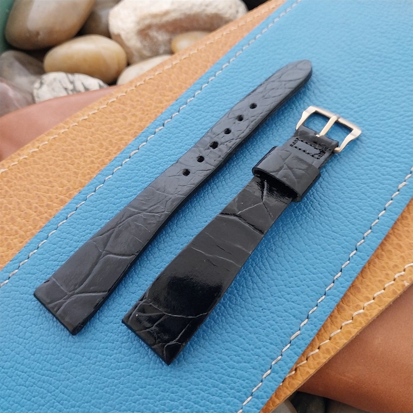 16mm Caravelle Bulova Black Leather Unused Classic 1970s Vintage Watch Band