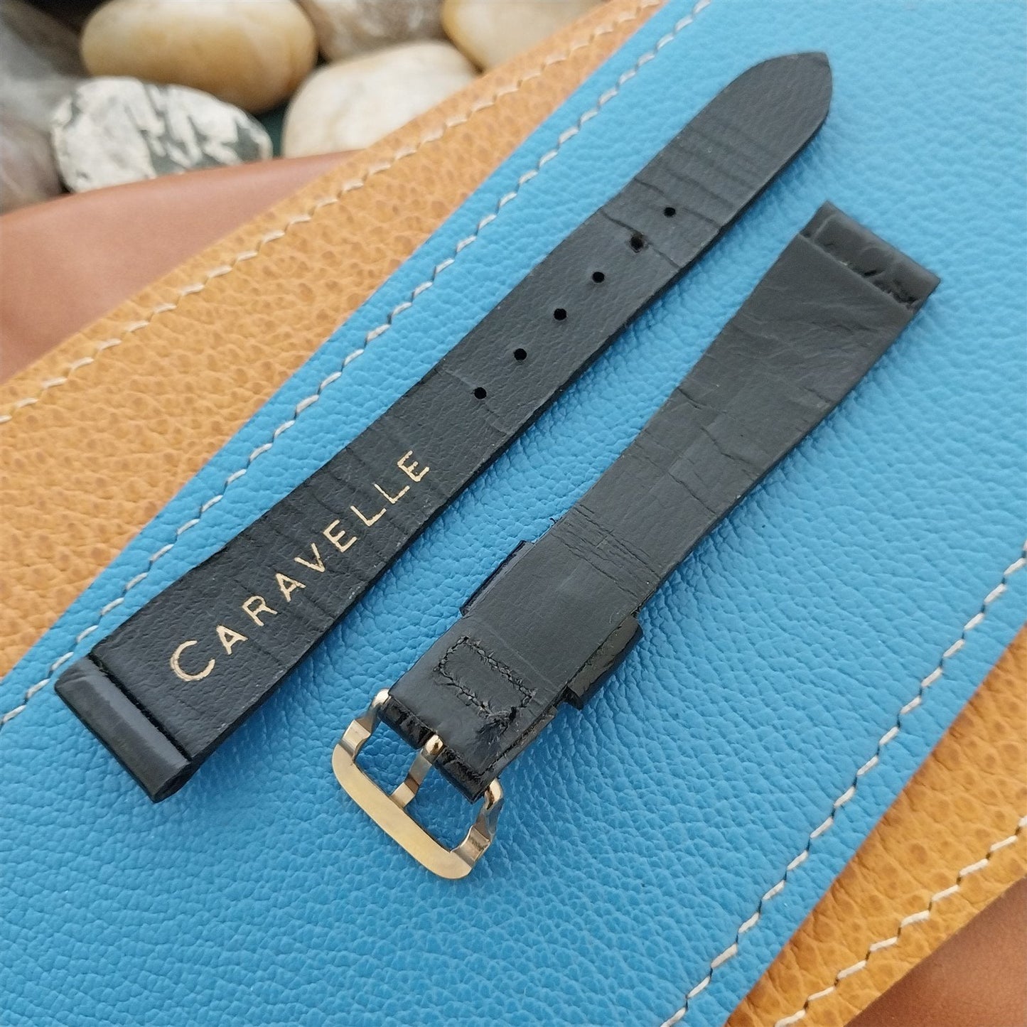 16mm Caravelle Bulova Black Leather Unused Classic 1970s Vintage Watch Band