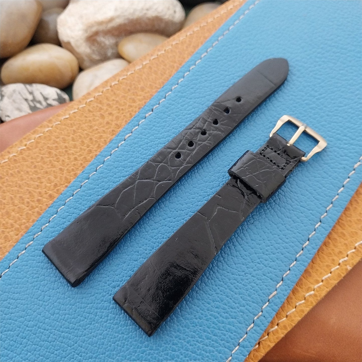 16mm Caravelle Bulova Black Leather Unused Classic 1970s Vintage Watch Band