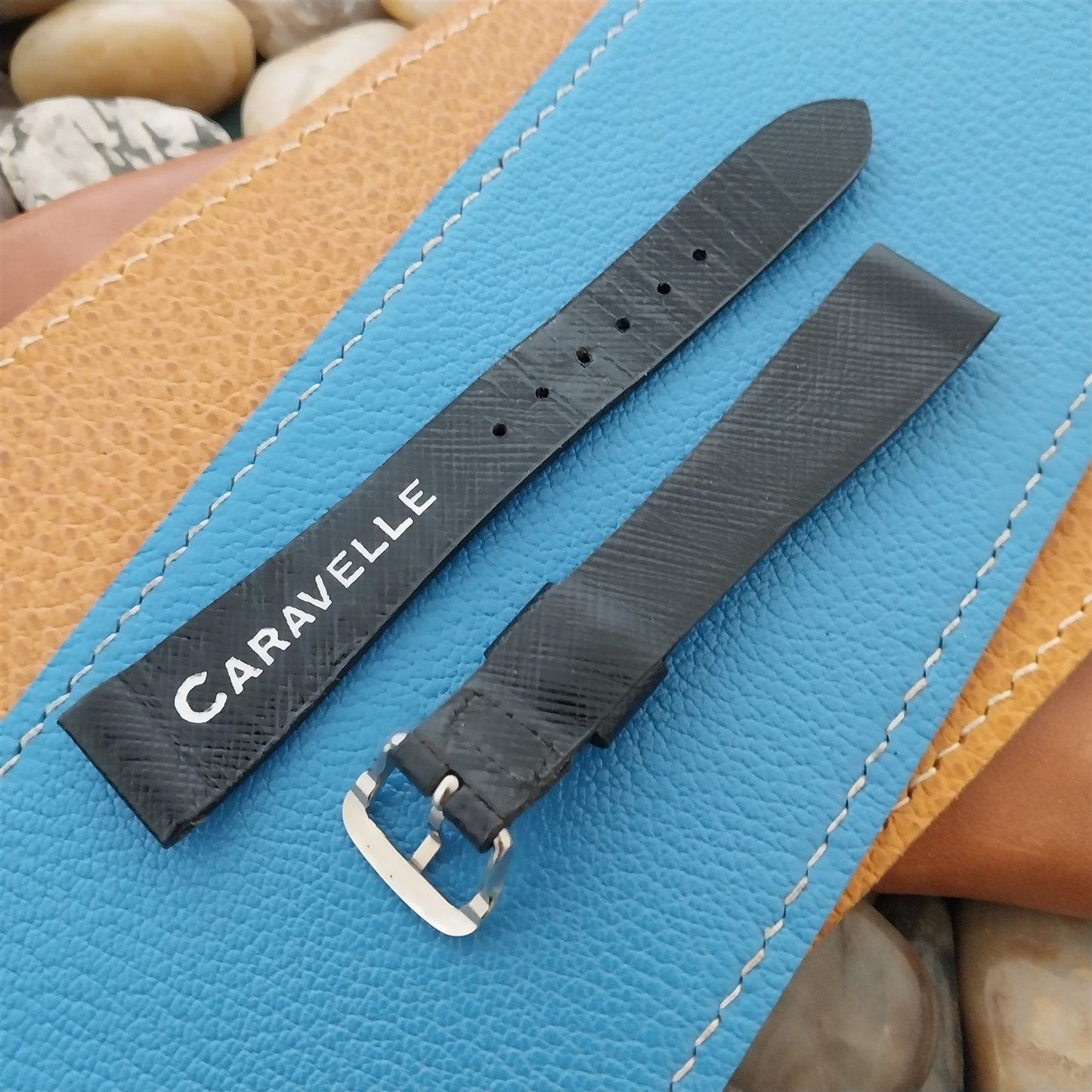 16mm Caravelle Bulova Black Leather Unused Classic 1970s Vintage Watch Band