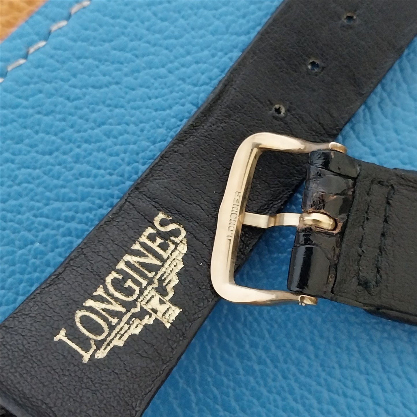 19mm Longines Alligator Signed Strap & Logo Buckle nos Unused Vintage Watch Band