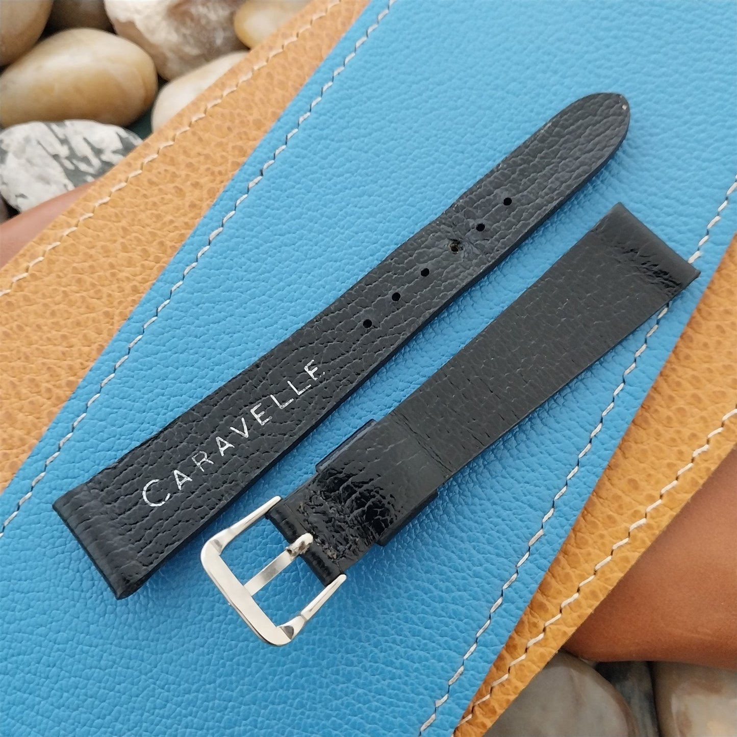 17.2mm Caravelle Bulova Black Leather Unused Classic 1970s Vintage Watch Band