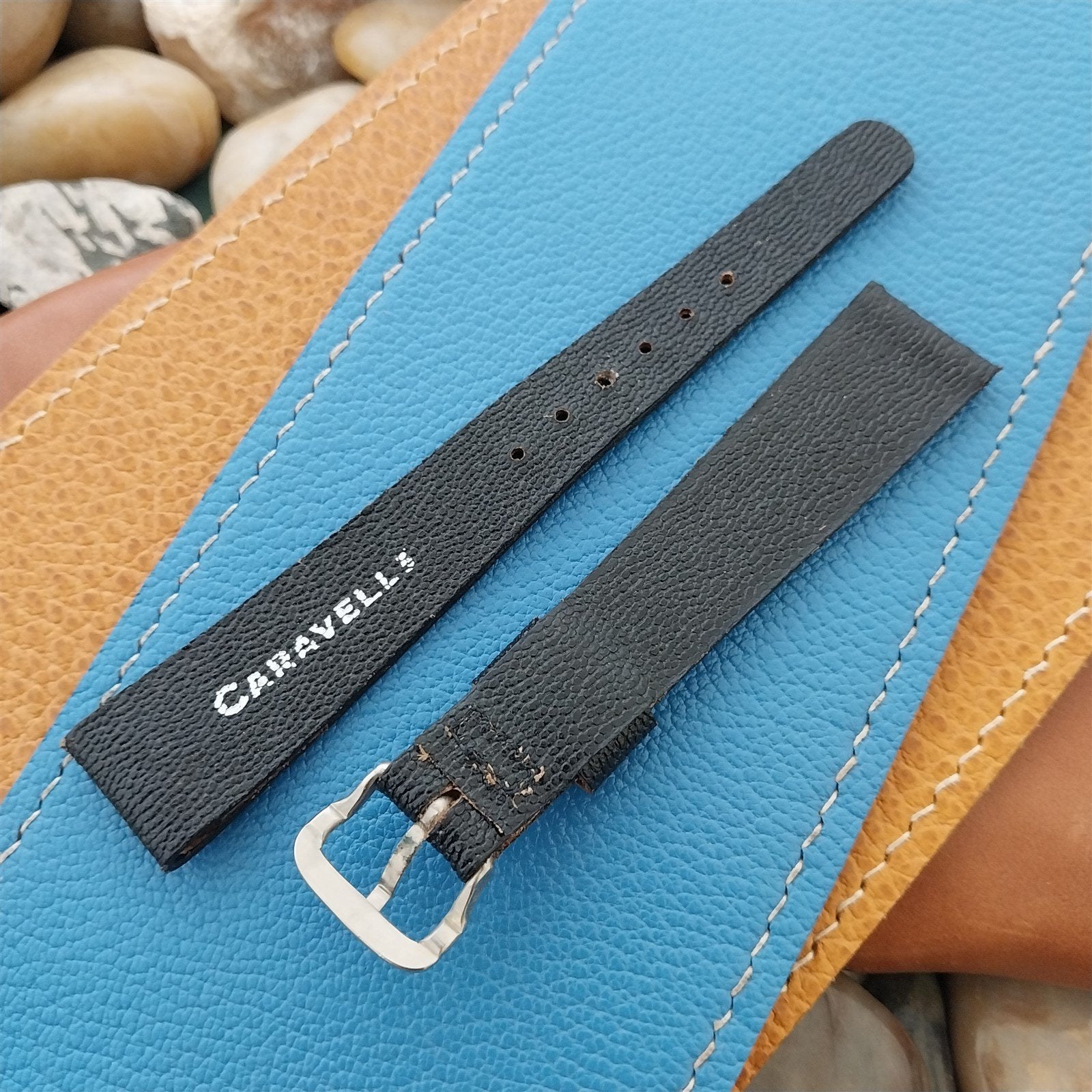 17.2mm Caravelle Bulova Black Leather Unused Classic 1970s Vintage Watch Band