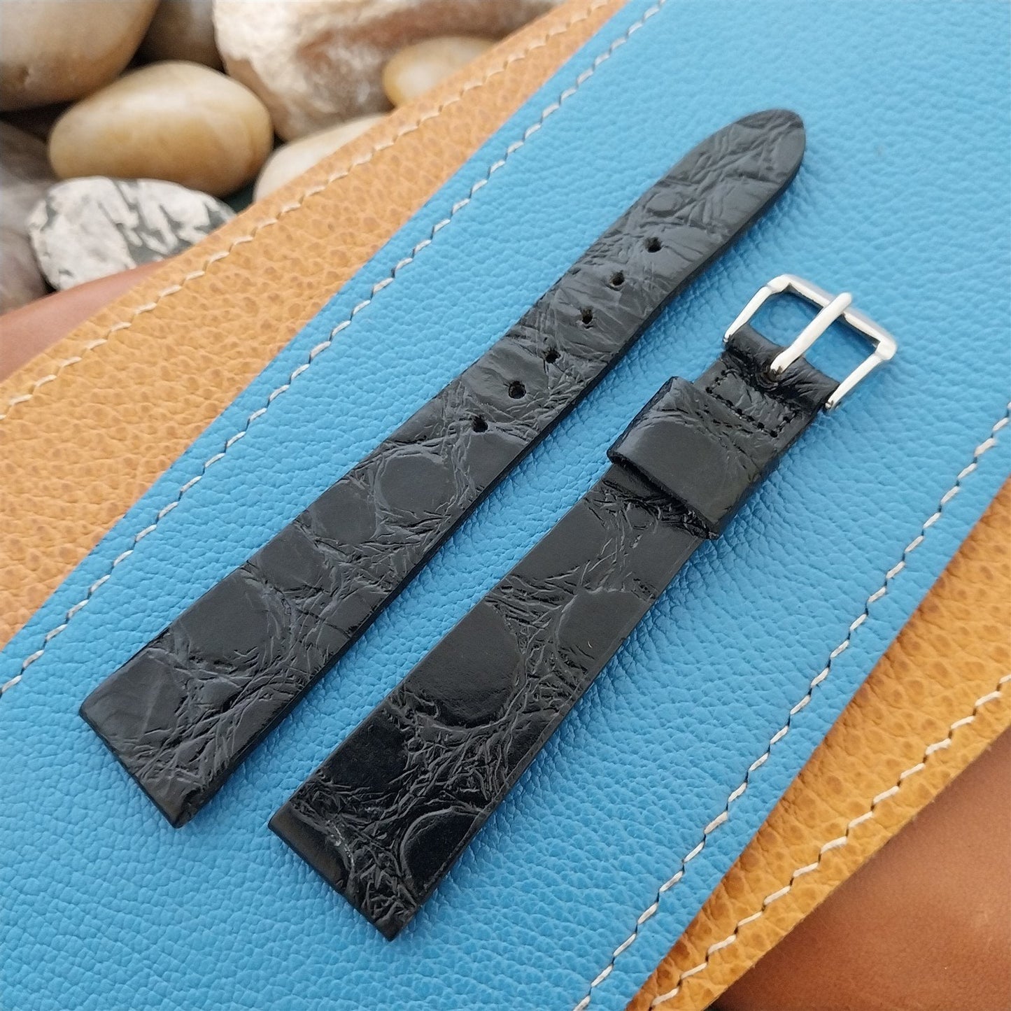 17.2mm Caravelle Bulova Black Leather Unused Classic 1970s Vintage Watch Band