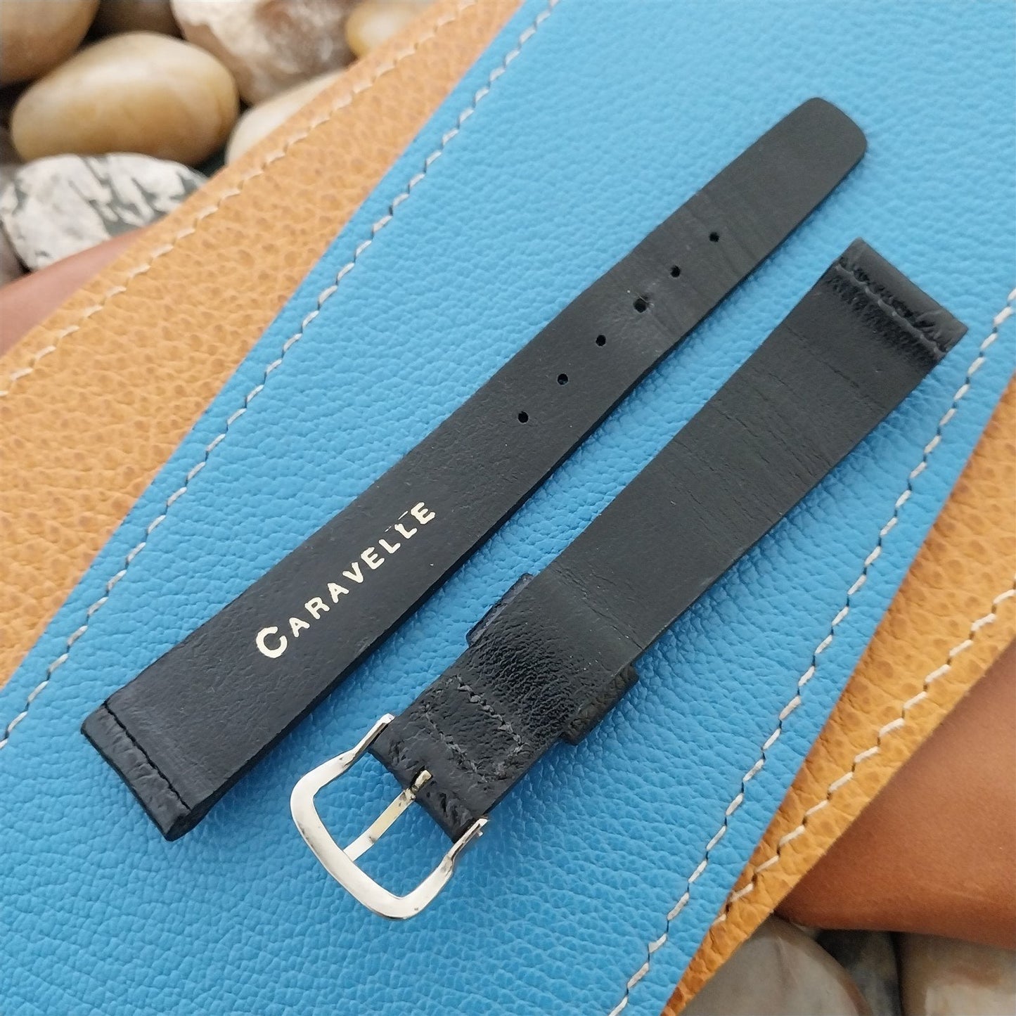 16mm Caravelle Bulova Black Leather Unused Classic 1970s Vintage Watch Band