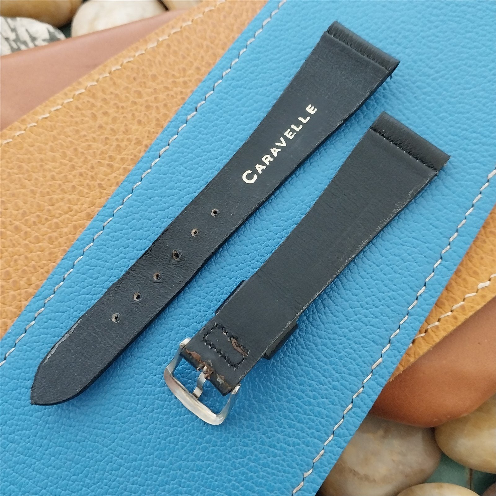 19mm Caravelle Bulova Black Leather Unused Classic nos 1970s Vintage Watch Band