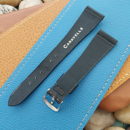 19mm Caravelle Bulova Black Leather Unused Classic nos 1970s Vintage Watch Band