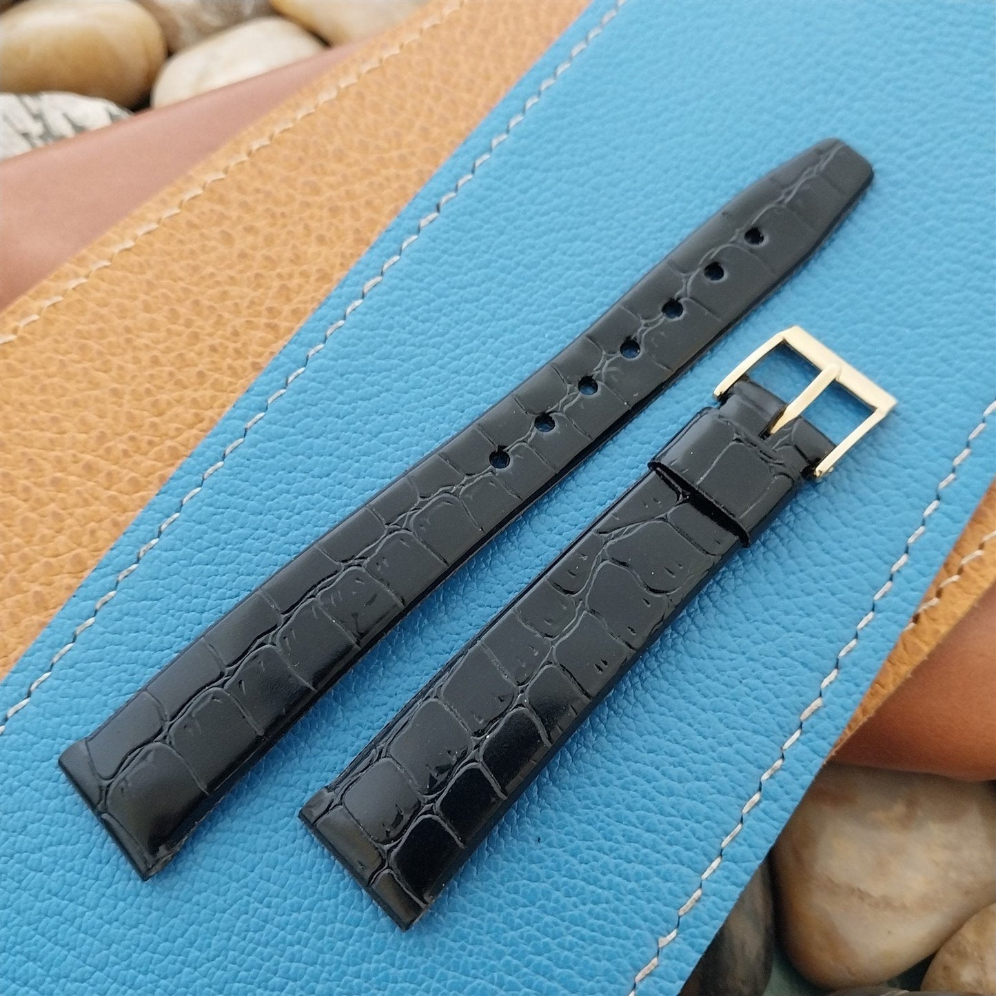 16mm Caravelle Bulova Black Vinyl Unused Classic 1970s Vintage Watch Band