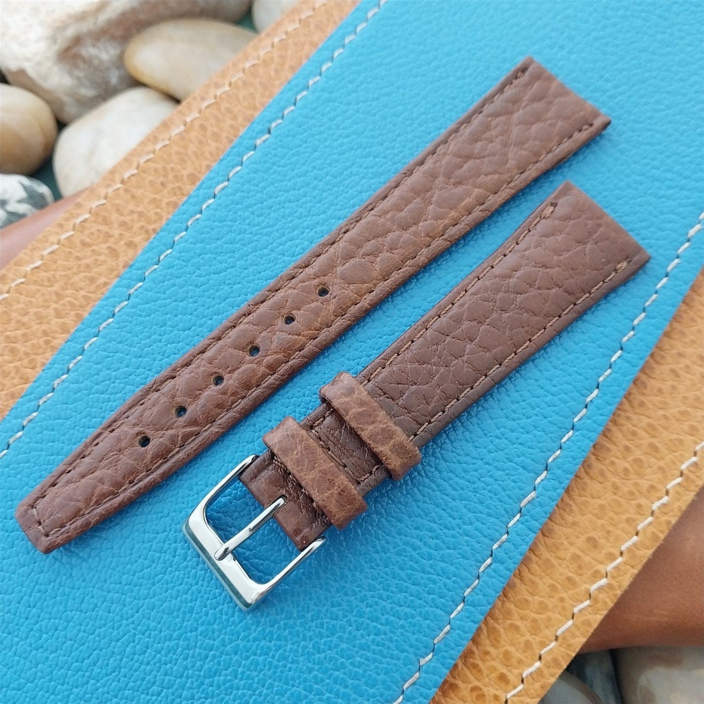 19mm Classic Tapered Hadley Roma Brown Leather 19/14 Vintage Watch Band