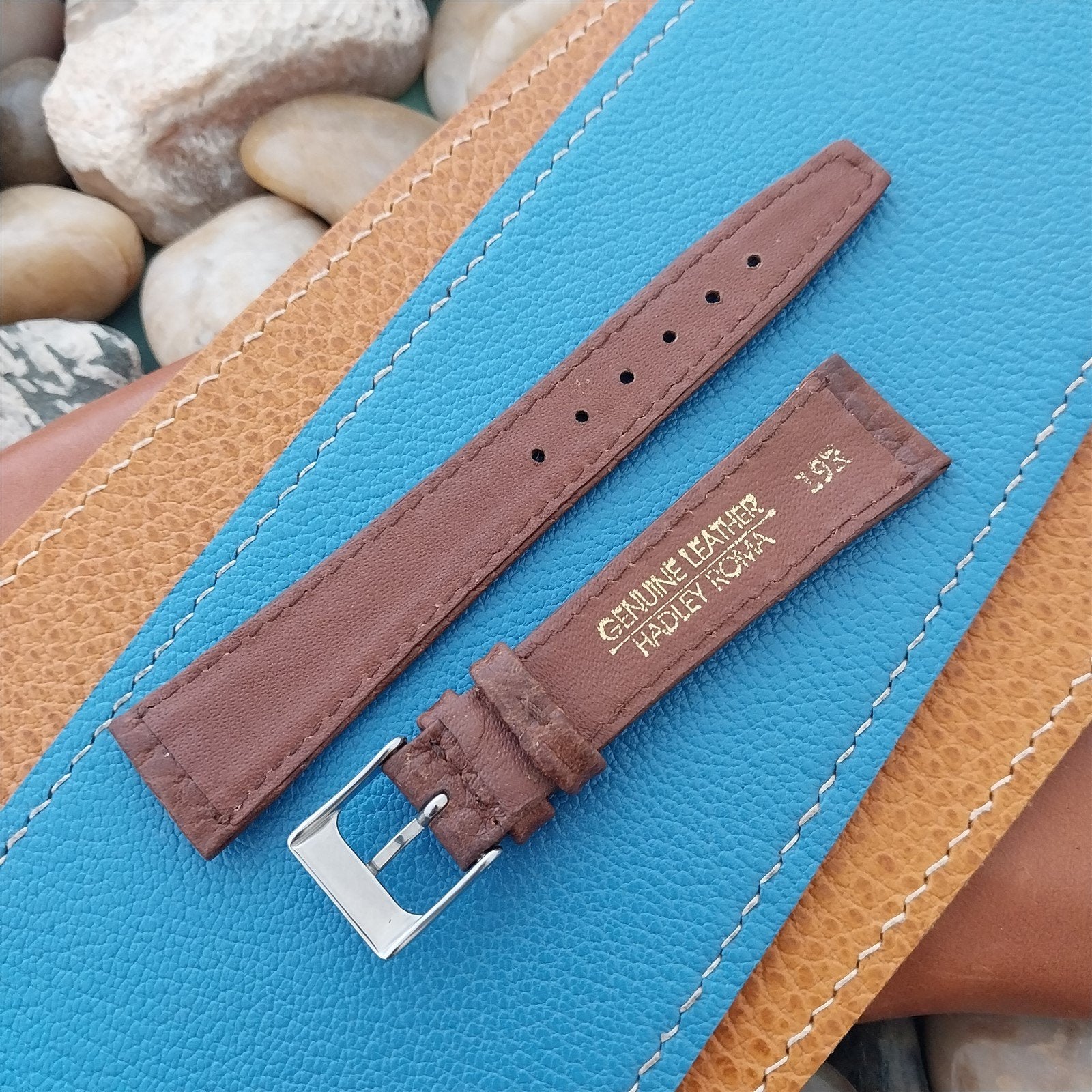 19mm Classic Tapered Hadley Roma Brown Leather 19/14 Vintage Watch Band